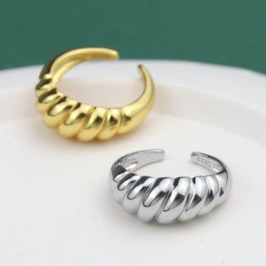 NEW Gold/925 Silver Croissant Adjustable Ring 8